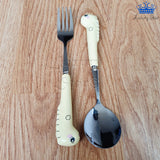 Set Cubiertos X2 Cuchara Tenedor Dinosaurio Color + Estuche