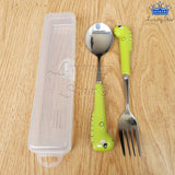 Set Cubiertos X2 Cuchara Tenedor Dinosaurio Color + Estuche