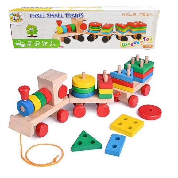 Tren Madera Bloques Formas Juego Didactico Niños Trenes X3