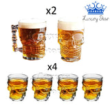 Set X2 Vasos Calavera 500 Ml + 4 Copas Shot Vidrio Promocion