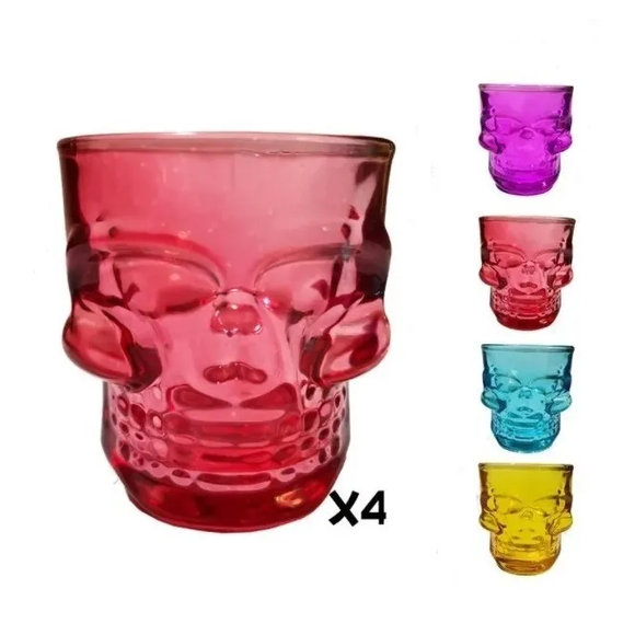 Copa Calavera Colores Vidrio Fiesta Skull Exclusiva Shot X4