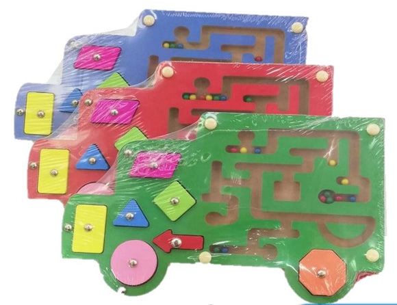 Puzzle Bus Laberinto Magnetico Figuras Geometria Madera