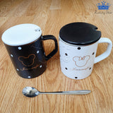 Mug Pocillo Ceramica Blanco Negro Mickey Puntos Tapa Cuchara